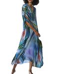 Bsubseach Womens Print Kaftan Long Beach Dresses V Neck Plus Size Swimsuit Cover Ups Swimwear