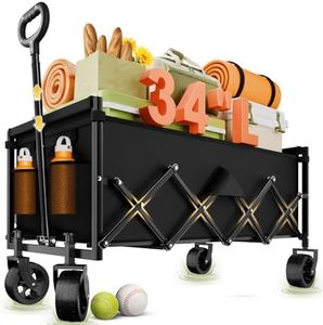 InBrave Extra Long Collapsible Wagon Cart, 480LBS Heavy Duty Utility Wagons with All-Terrain Wheels, Foldable Grocery Carts for Gardening, Shopping, Beach, Camping, Black