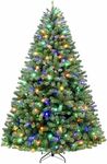 Hykolity 7.5 ft Prelit Christmas Tree, Artificial Christmas Tree with 450 Color Changing LED Lights, 1450 Tips, Metal Stand and Hinged Branches, 10 Color Modes