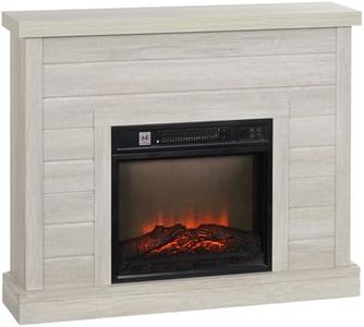 HOMCOM Chimenea Eléctrica 1800W Chimenea Decorativa con Efecto de Llama Mando a Distancia Temporizador Semanal Protección contra Sobrecalentamiento para Sala 30 m² Gris Claro