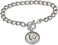 Silver Mercury Dime Silvertone Coin Toggle Bracelet