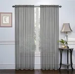 Premius Sapphire Crystal Sheer Voile 2-Pack Rod Pocket Window Panel, Great for Bedroom, Kitchen, Living Room, 52x84 Inches Each, 104x84 Inches Total (Gray)