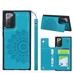 ShunJieTech for Samsung Galaxy Note 20 Case,for Galaxy Note20 Case,Credit Card Holder & Slot Wallet Case Mandala Back Shell Cover Shockproof Protective Case with Strap(6.7")-Blue