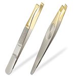 Sularpek Tweezers, 2Pcs Eyebrow Tweezers Set, Stainless Steel Slant Tweezer, Facial Hair Remover for Women and Men