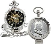 American Coin Treasures U.S. Coin Pocket Watch with Skeleton Movement | Silver Franklin Half Dollar | Sweeping Second Hand, Magnifying Glass | Silvertone Case | Certificate of Authenticity