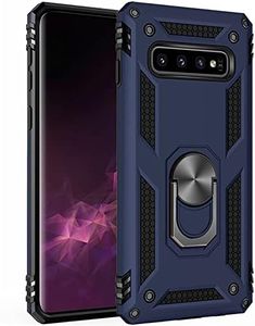 Military Grade Drop Impact for Samsung Galaxy S10 Plus Case 360 Metal Rotating Ring Kickstand Holder Built-in Magnetic Car Mount Armor Shockproof Cover for Samsung Galaxy S10+ Protection Case (Blue)
