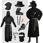 Plague Doctor Costume, Adults Plague Doctor Mask Halloween Costume for Men Women Dress-Up Cosplay Party (Black)