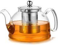 InstaCuppa Borosilicate Glass Teapot with Removable Stainless Steel Infuser for Infusing Blooming Teas, Loose Leaf Teas - Stovetop, Microwave & Dishwasher Safe, Neoprene Sleeve for Protection, 1200 ML