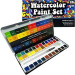 Professional Watercolor Paint Set Adult 36 Water Colors for Adult Paints Kit Color Pallet 36 pc Palette with Brush Pen | Water Color Paints to Paint with Water Portable Travel