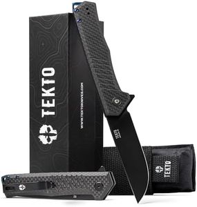 TEKTO F1 Alpha Folding Pocket Knife - Modified Straight Back Blade,Titanium Coated D2 Steel, Ideal for Outdoor Camping and Backpacking, Tactical Carbon Fiber Handle, Blue Titanium Accents