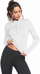 PINSPARK Women's Cropped Top Workout Jacket 1/2 Zip Pullover Running Athletic Outwear Slim Fit Long Sleeve Yoga Sweatshirt White L