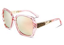 FEISEDY Oversized Polarized Women Square Sunglasses Sparkling Composite Shiny Frame B2289, Clear Pink,