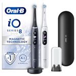 Oral-B iO8 2x Electric Toothbrushes For Adults, Gifts For Women / Men, App Connected Handles, 2 Toothbrush Heads & Travel Toothbrush Set, 6 Modes, 2 Pin UK Plug, Black & White, Oral B IO Toothbrush