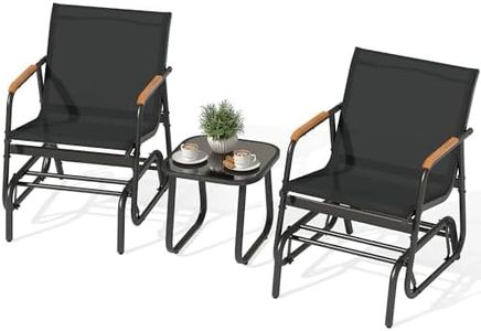 YITAHOME 3 Piece Patio Furniture Set, Outdoor Glider Chair Bistro Set, Coffee Table with Tempered Glass Tabletop, Patio Textilene Chairs Set of 2 for Backyard, Lawn, Garden, Balcony and Porch, Black