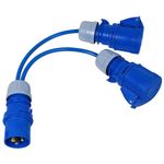 SPARES2GO 16A Splitter Cable 240V Caravan Motorhome 2 Way Hook Up Y Piece 2 x 16 Amp Sockets (Blue)