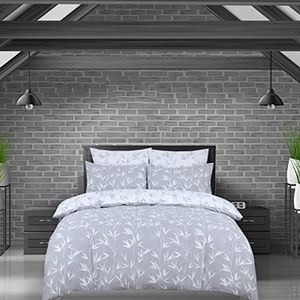 Indus Textiles Juego de funda de edredón 100% algodón egipcio de 220 hilos, fácil cuidado, reversible, impreso, calidad de hotel, diseño de ramas, color gris, tamaño King