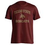 Texas State Bobcats Retro Distressed Vintage Short Sleeve T-Shirt (TX ST Maroon, XL)