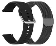 AONES Pack of 2 Silicone & Metal Chain Belt Watch Strap Compatible for Pebble Cosmos Ultra Watch Band Black