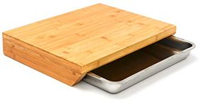 DuneDesign Bamboo Chopping Board 49 x 37 x 8 Stainless Steel Crumb Tray Wood Natural