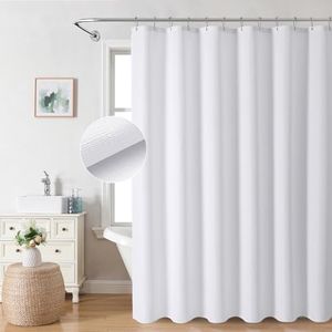 eachope Long Linen Textured Shower Curtain,Heavy Duty Fabric Shower Curtain Set with Hooks,Waterproof Neutral Weighted Luxury Polyester Cloth Shower Curtains for Bathroom,72x78,White