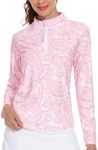 M MOTEEPI Womens Golf Shirt Long Sleeve Quarter Zip Pullover Athletic Collared Sun Shirts with Pockets Quick Dry Crystal Pink Medium