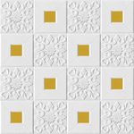 3D Brick Wallpaper PE Foam self-Adhesive Waterproof Design Wall Stickers/DIY Suitable for Home, Living Room, Bedroom, Hotel and Cafe Decor (70 x 77 cm) (Golden-White) - Pack of 10