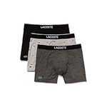 Lacoste Men's Casual Allover Croc 3 Pack Cotton Stretch Boxer Briefs, Black/Pitch Chine/Silver Chine, X-Large