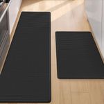 Color G 2 Piece Kitchen Mats Rug Set, Anti Fatigue Standing Mat Area Rugs Waterproof Leather, Non-slip, Oil Resistant Floor Mats for Kitchen, Office (44 x 75 cm + 44 x 150 cm, Black)