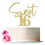 Bejotaa Gold Sweet 16 Cake Topper - 1 Premium Glitter Birthday Cake Topper