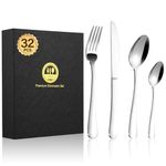 BEWOS 32-Piece Stainless Steel Cutlery Set, Knives and Forks Set for 8 People, Spoon and Fork Set with Gift Box, Tableware Flatware Set with Fork and Spoon Set, Mirror Polished & Dishwasher Safe