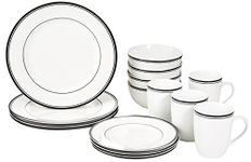 Amazon Basics 16-Piece Cafe Stripe Dinnerware Set, Plates, Bowls, Mugs, Service for 4, Black