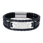 HAYOUWAY Mens Leather Bracelet Gifts for Him Men, Personalised Handmade Braided Leather Bracelet for Men Women Teen Boys Son Gifts with Stainless Steel Magnetic Clasp Engraved Inspirational Quote