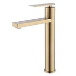 Bathroom Basin Sink Mixer Faucet,Brass Deck Mounted Single Lever Hot and Cold Mixing Lavatory Washbasin Tall Taps, Brushed Gold