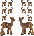 BANBERRY DESIGNS Miniature Deer Figurines - Set of 12 Standing Christmas Woodland Small Deer - Natural Brown Deer Decorations Cake Toppers Forest Animals - Approx. 1.58 Inch