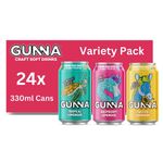 Gunna, Variety Pack of Soft Drinks, 24 Cans, Sparkling Soft Drinks and Perfect Mixer, Lemonade, Tropical, Raspberry, Ginger Flavours, 330ml x 24