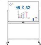 Large Rolling White Board, 48 x 32 inches Double-Sided Mobile Whiteboard, maxtek Reversible Magnetic Dry Erase Board Easel Standing Whiteboard on Wheels for Home Office Classroom, Silver