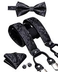 Dubulle Mens Paisley Brace and Bow Ties Silk Solid Color Stripe Pretied Suspender Set for Men Wedding Suit,Black