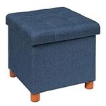 B FSOBEIIALEO Storage Ottoman with Tray, Foot Stools and Ottomans with Wooden Feet, Storage Cube Seat Linen Blue 15"