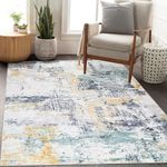 Mcadore Modern Abstract Area Rug, 4x6 Washable Rugs for Living Room Bedroom Entryway Door mat Dining Room Indoor Accent Rugs, Soft Thin Throw Rug Floor Carpet for Kids Pet (Gray/Yellow/Ivory)