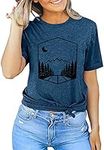 Women Hiking Shirt Funny Women Graphic Tops Casual Camping Outdoor Sports Shirts (Blue, Large)