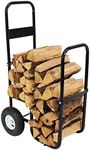 Sunnydaze Outdoor Firewood Log Cart with Pneumatic Tires - Black Steel Rolling Wood Carrier