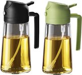 2-in-1 Glass Oil Spray Bottle & Dispenser – 470ml Olive Oil Sprayer with Wide Mouth for Easy Refill, Leak-Proof Kitchen Gadget for Air Frying, BBQ & Baking, Dishwasher Safe,2 Pack (Black & Green)