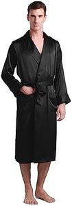 LilySilk 100% Silk Robe for Men Long Sleeve Lapel Collar Silk Kimono Bathrobe Male Sleepwear Luxury Soft Comfy Black Small