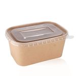 CHEF ROYALE Kraft Food Storage Container with Plastic Lids 100 x 1000ml Reusable Food Prep Takeaway Container with Airtight Lids Heavy Duty Rectangular Stackable Ideal for Takeaway (100, 1000ml)