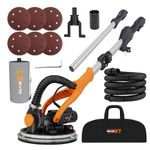 MAXXT Drywall Sander Electric Foldable Wall Sander with Vacuum Dust Real self-Priming System LED Light Telescopic Handle Variable Speed 6.5A Motor six 9-inch Sanding Discs dust Bag