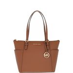 MICHAEL Michael Kors Womens Jet Set Leather Shopper Tote Handbag Brown Large