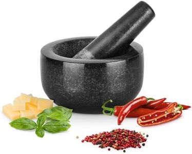 Gourmeo Mortier Pilon Cuisine - Accessoire Cuisine en Granite de 12 cm de Diamètre pour Broyage des Épices Guacamole Pesto Noix Mojito - Mortier et Pilon Concasseur a Grain Noir