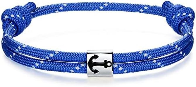 J.Endéar Anchor Bracelet Nautical Rope with 925 Sterling Silver Charm for Men Women Friendship Partner Jewelry Gift, Blue