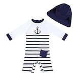 upandfast Baby Swimsuit with Snap Bottom for Boys/Girls UPF 50+ Sun Protection Toddler One Piece Zipper Swimwear (Anchor Stripe, 3-6 Months)