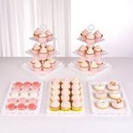 NWK 5 Piece Cake Stand Set with 2xLarge 3-Tier Cupcake Stands + 3X Appetizer Trays Perfect for Wedding Birthday Baby Shower Tea Party（Square)